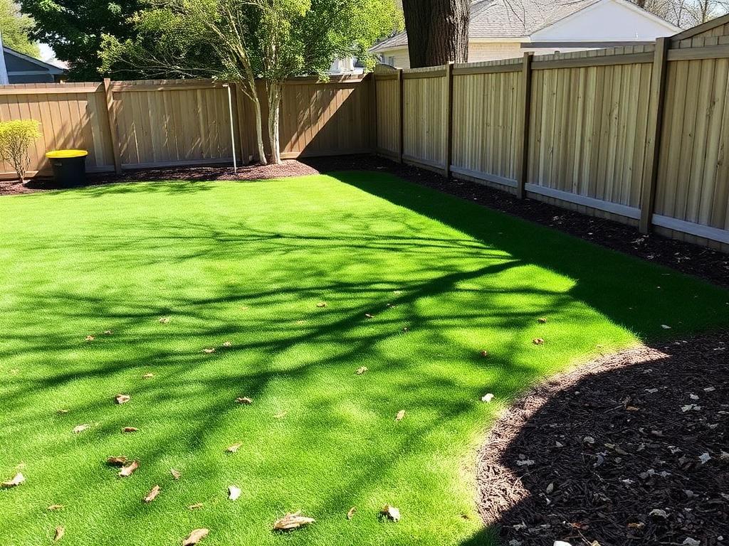 Clean green backyard after leaf removal and hauling